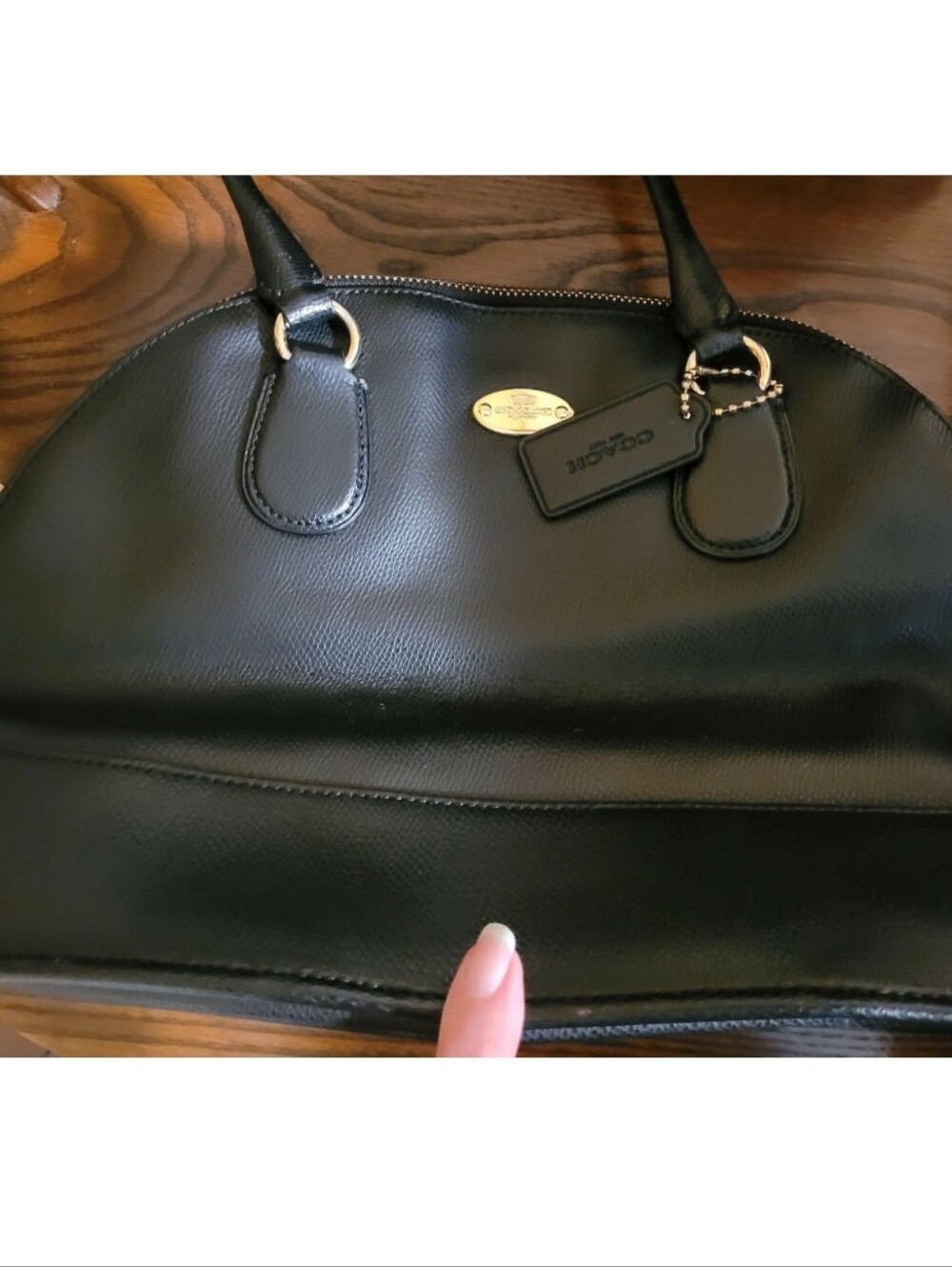 Coach Black Leather Dome Satchel with Gold Hardware